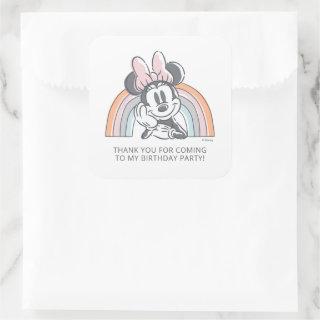 Minnie Mouse Watercolor Rainbow Birthday Square Sticker
