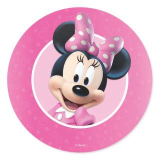 Minnie Pink and White Birthday Classic Round Sticker