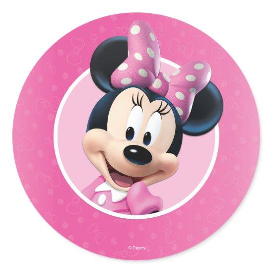 Minnie Pink and White Birthday Classic Round Sticker