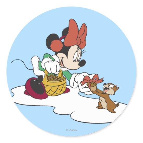 Minnie with a Chipmunk Classic Round Sticker