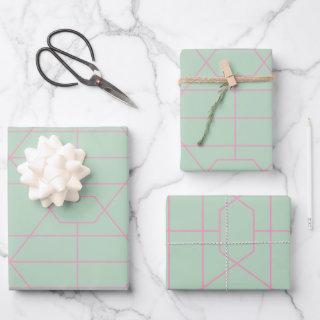 Mint Green and Pink Geometric Lines Pattern  Sheets