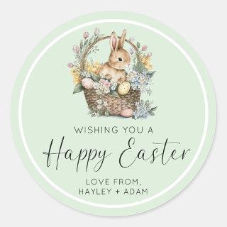 Mint Green Happy Easter Bunny Classic Round Sticker