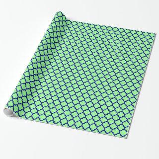 Mint Green, Navy Moroccan Quatrefoil Pattern #5
