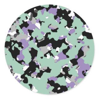 Mint Green & Purple Camouflage Camo Print Party Classic Round Sticker