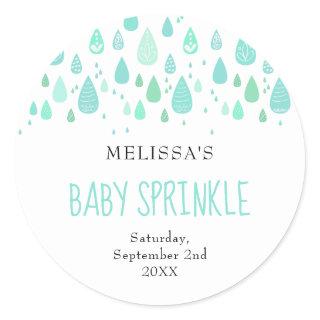 Mint green raindrops baby sprinkle classic round sticker