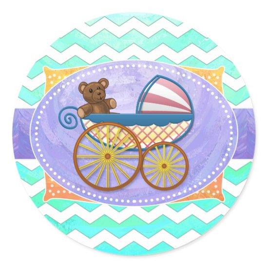 Mint Ice Blue Chevron Patteryn Baby Classic Round Sticker