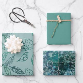 Mint, Sage, Teal Greens Wrapping set  Sheets