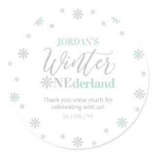 Mint Silver Winter onederland Thank you snow much Classic Round Sticker