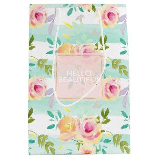 Mint Stripes Floral Chic Medium Gift Bag