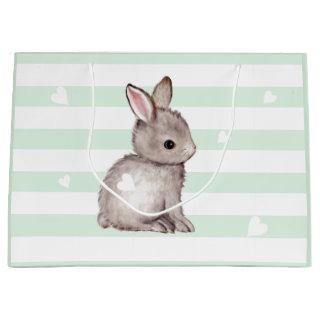 Mint Stripes Heart Grey Bunny Gift Bag