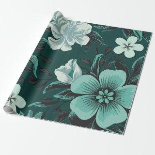 Mint & White Floral on a Dark Green Background