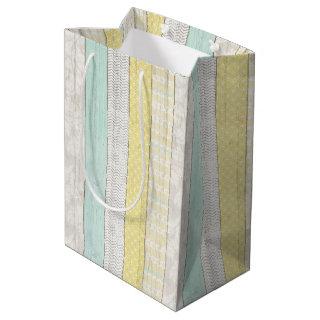 Mint & Yellow Geometric Rustic Wood Baby Shower Medium Gift Bag