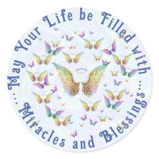 Miracles and Blessings Angel WIngs Classic Round Sticker