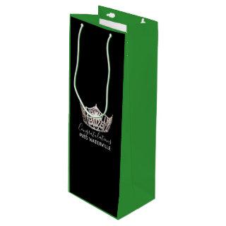 Miss America Silver Crown Green Gift Bag-Tall Wine Gift Bag