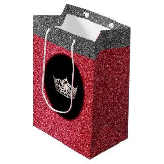 Miss America Silver Crown Red FX GlitterGift Bag