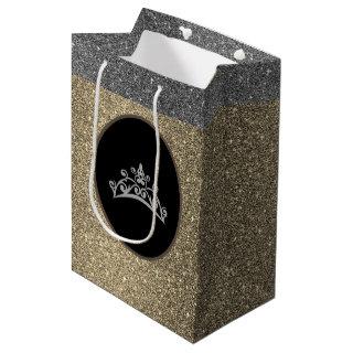 Miss Pageant Tiara Crown Gold FX GlitterGift Bag