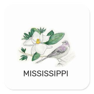 Mississippi bird and flower square sticker