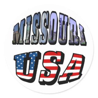 Missouri Picture and USA Text Classic Round Sticker