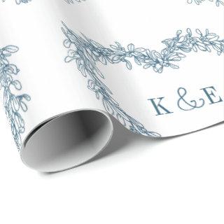 Mistletoe line art drawing monogram blue white