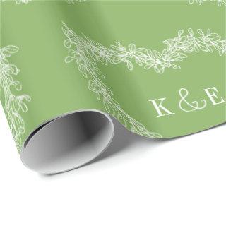 Mistletoe line art drawing monogram green white