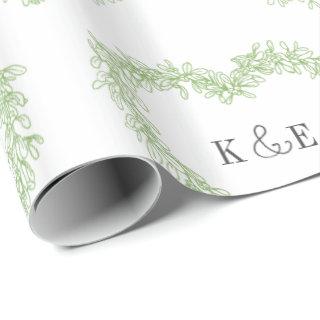 Mistletoe line art drawing monogram green white