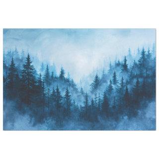 Misty Forest Blue Green Pine Trees Decoupage Tissue Paper