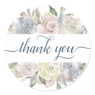 Misty Lake | Lovely Soft Dusty Floral Thank You Classic Round Sticker