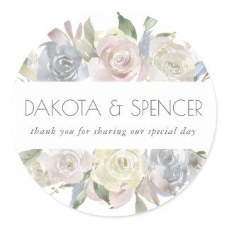 Misty Lake | Lovely Soft Dusty Floral Thank You Classic Round Sticker