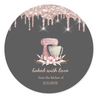 Mixer Flowers Rose Gold Drips Bakery   Classic Round Sticker