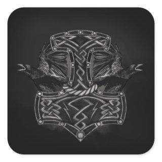 Mjolnir - The hammer of Thor and Ravens Square Sticker