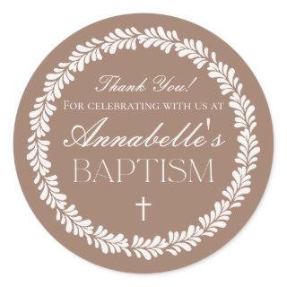 Mocha Brown Talavera Spanish Fiesta Baptism Favor Classic Round Sticker