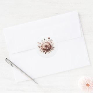 Mocha Mousse Floral Wedding Classic Round Sticker