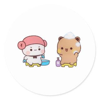 Mochi Panda And Brownie Bear Enjoying The Bath Classic Round Sticker