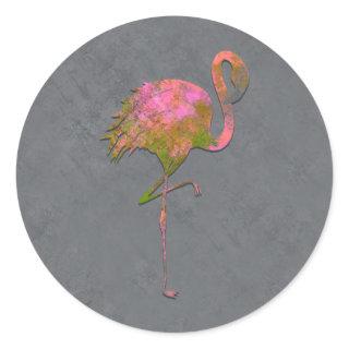 Mod Colorful Summer Flamingo Chic Modern Grey Classic Round Sticker