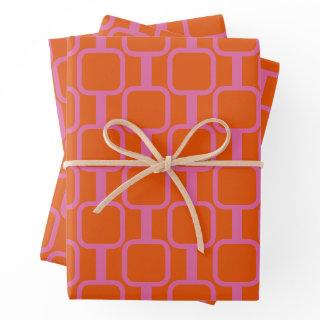 Mod Links Geometric Pattern in Bright Pink Orange  Sheets