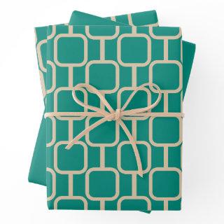 Mod Links Geometric Pattern in Mid Century Teal  Sheets
