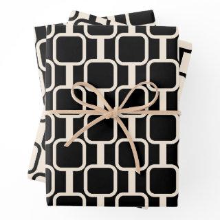 Mod Links Retro Modern Geometric Black and Cream  Sheets