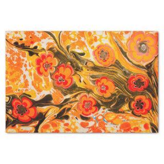 Mod Mid Century Orange Flowers with Yellow Brown Tissue Paper