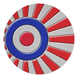 Mod Roundel Sunburst Design in Carbon Fiber Style Classic Round Sticker