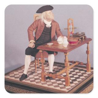 Model of Benjamin Franklin  at his table Square Sticker