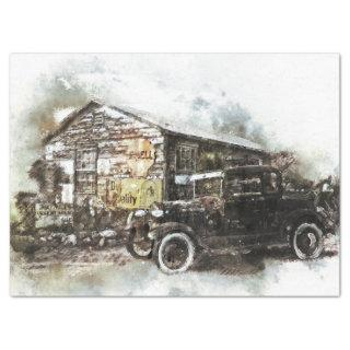 Model T & Barn Vintage 20x30  Decoupage Tissue Paper