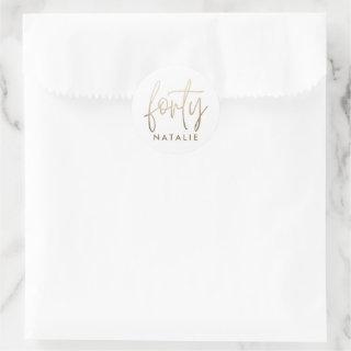 Modern 40th birthday simple stylish elegant script classic round sticker
