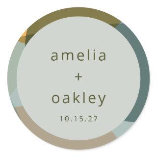 Modern Abstract Art Green Sage Teal Custom Wedding Classic Round Sticker
