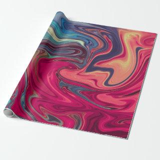 Modern Abstract Blue and Red Liquid Marble Artwork