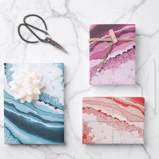 Modern Abstract Blue Pink Agate Geode Gemstone  Sheets