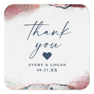 Modern Abstract Burgundy & Navy Wedding Thank You Square Sticker
