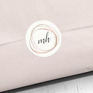 Modern Abstract Faux Rose Gold Monogram Logo Classic Round Sticker