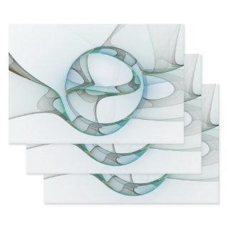 Modern Abstract Fractal Art Blue Turquoise Gray  Sheets
