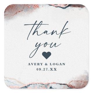Modern Abstract Moonlight Blue Wedding Thank You Square Sticker