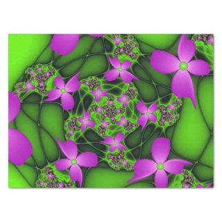 Modern Abstract Neon Pink Green Fractal Flowers Tissue Paper
